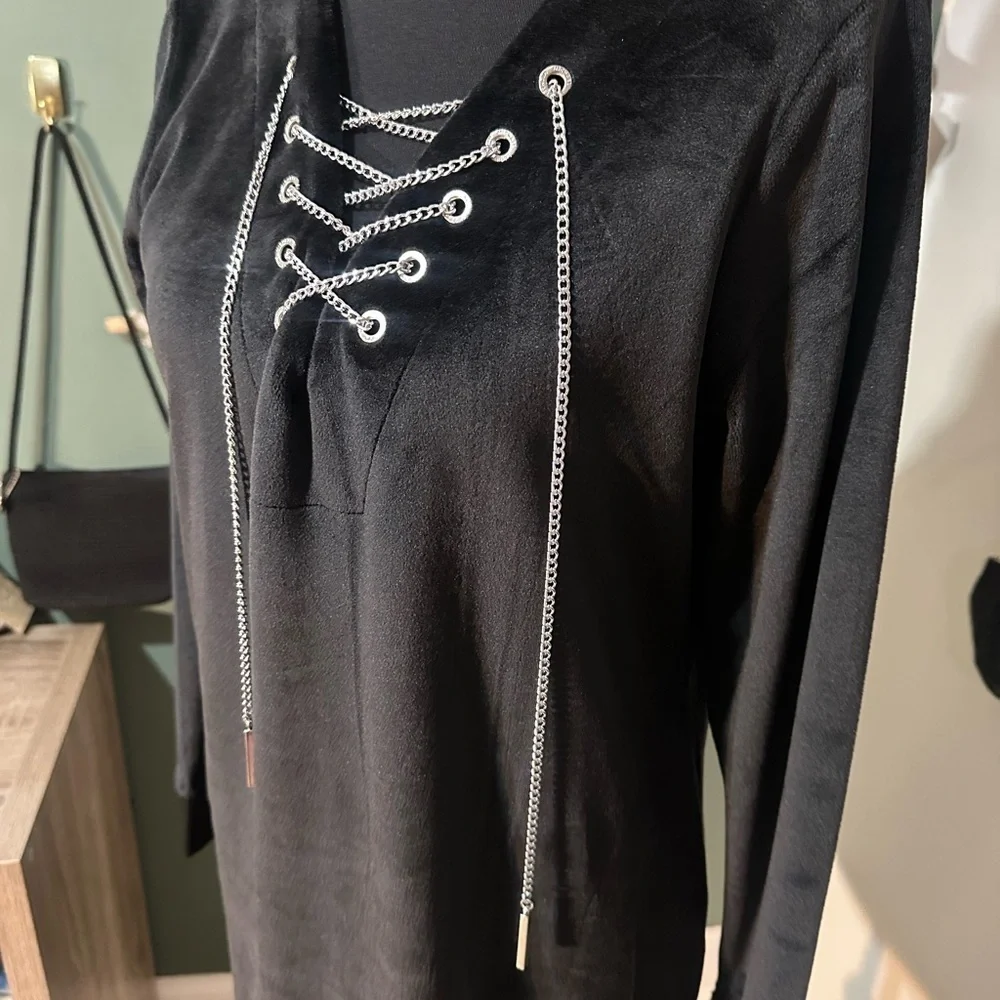 Michael Kors Black Lace-Up Long Sleeve Dress